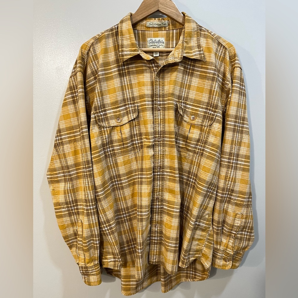 Cabela's Soft Canvas Trail Button Down Shirt Gold Plaid Men’s XL